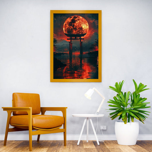 Blood Moon Torii Asian Style Poster | Wall Art for Home & Office | High-Quality Print