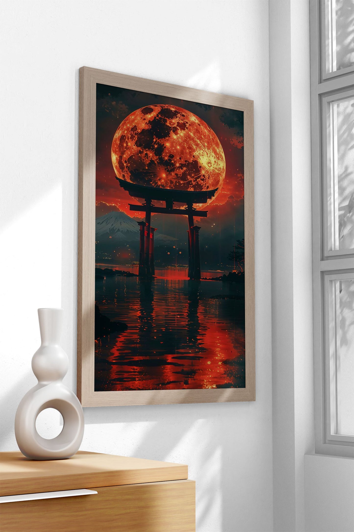 Blood Moon Torii Asian Style Poster | Wall Art for Home & Office | High-Quality Print