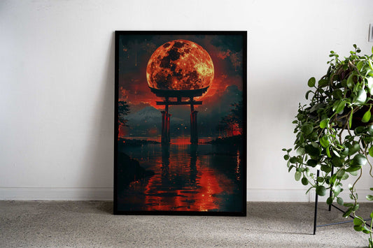 Blood Moon Torii Asian Style Poster | Wall Art for Home & Office | High-Quality Print