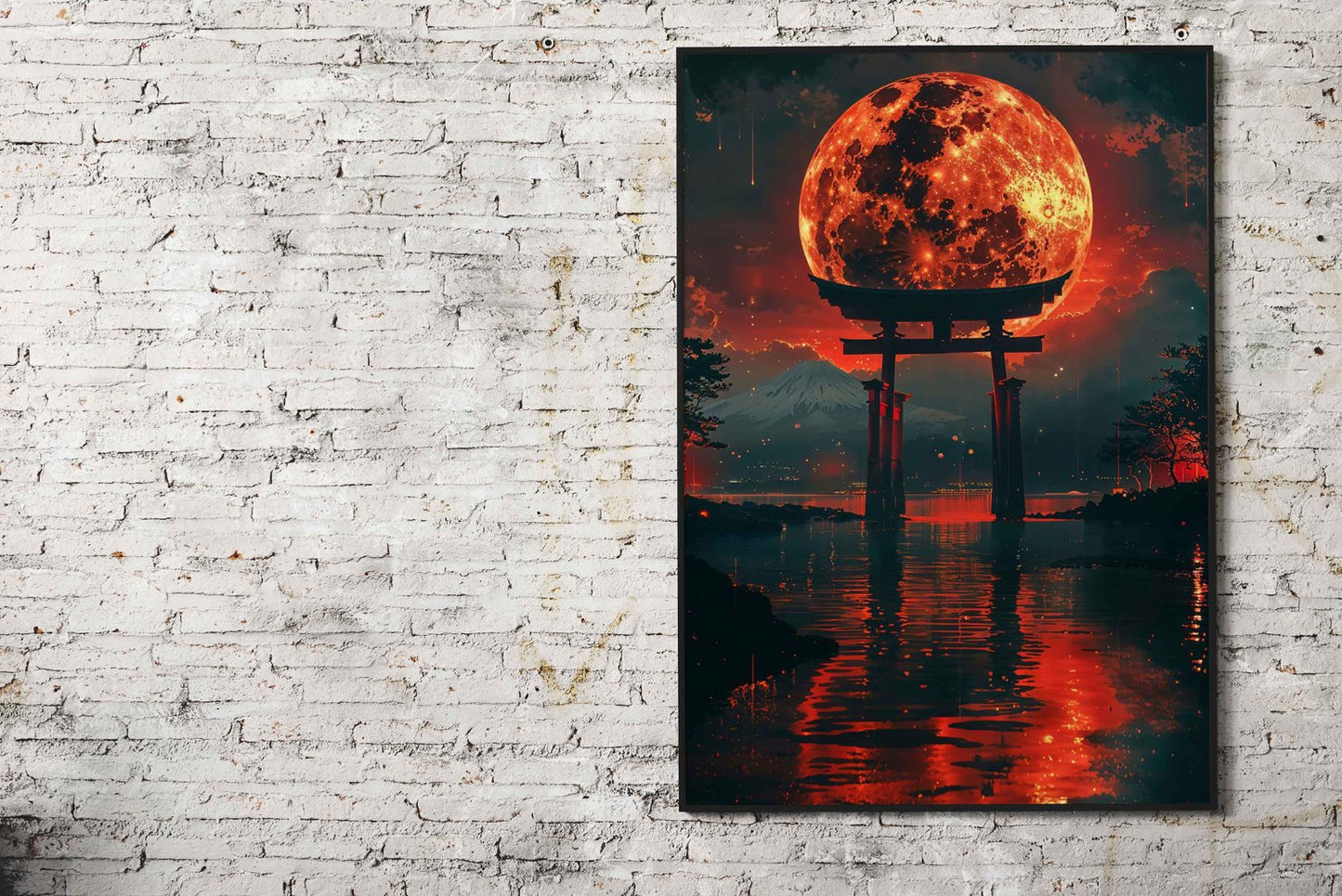 Blood Moon Torii Asian Style Poster | Wall Art for Home & Office | High-Quality Print