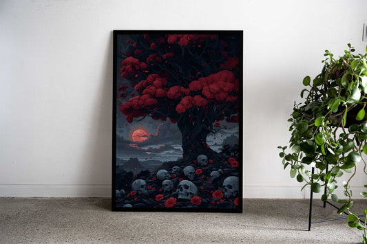 Blood Moon Tree Asian Style Poster | Wall Art for Home & Office | High-Quality Print