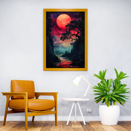 Bloodmoon River Sunset Asian Style Poster | Wall Art for Home & Office | High-Quality Print