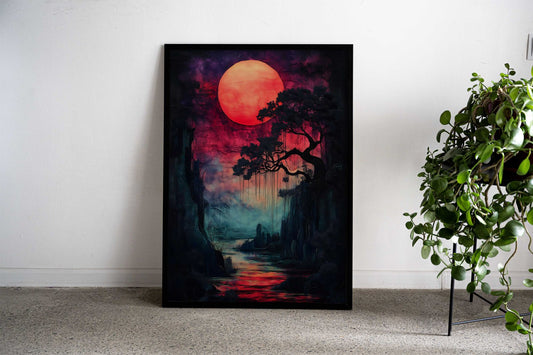Bloodmoon River Sunset Asian Style Poster | Wall Art for Home & Office | High-Quality Print