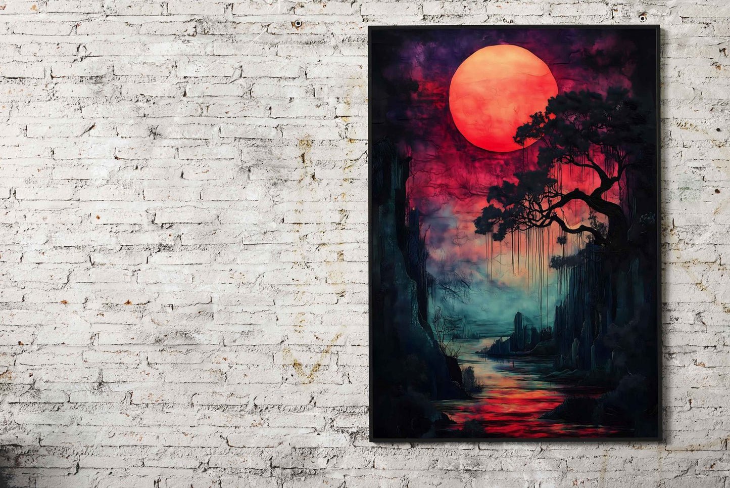 Bloodmoon River Sunset Asian Style Poster | Wall Art for Home & Office | High-Quality Print