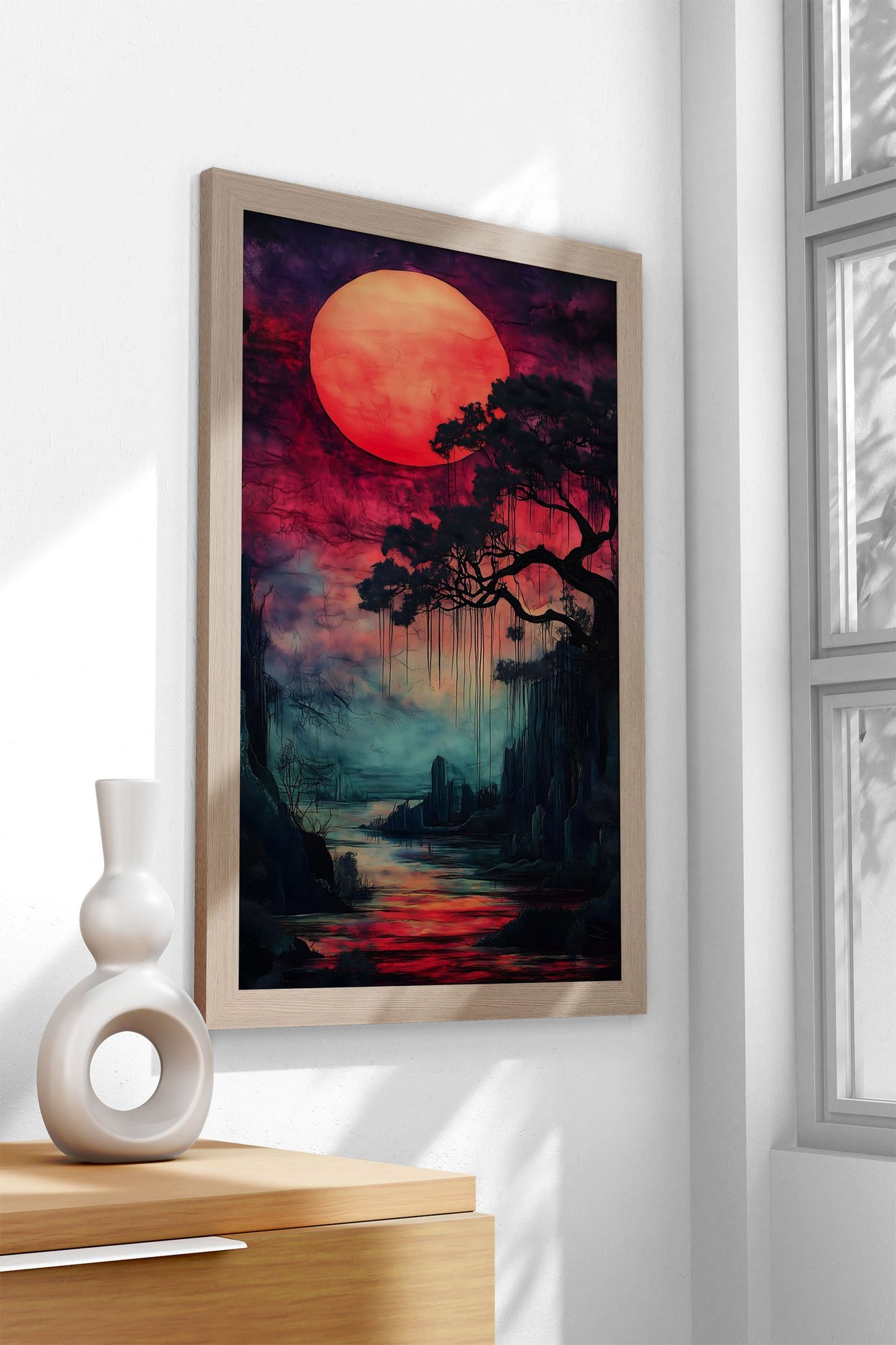 Bloodmoon River Sunset Asian Style Poster | Wall Art for Home & Office | High-Quality Print