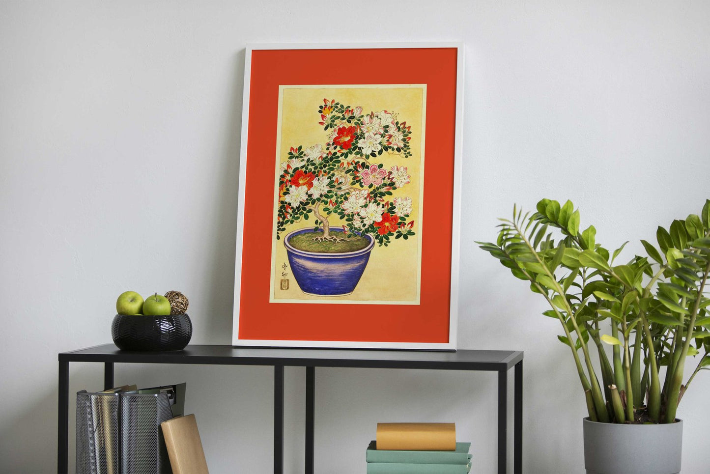 Blooming Azalea Blue Pot Asian Style Poster | Wall Art for Home & Office | High-Quality Print