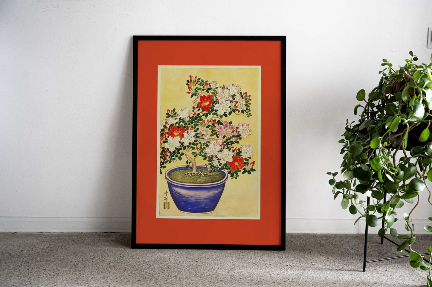 Blooming Azalea Blue Pot Asian Style Poster | Wall Art for Home & Office | High-Quality Print