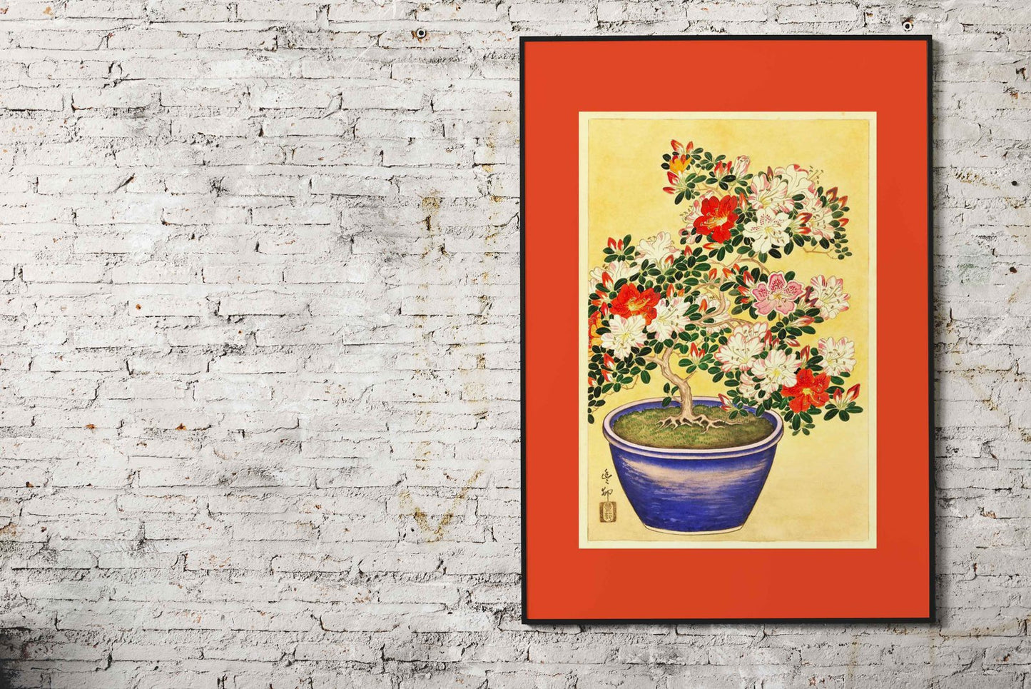 Blooming Azalea Blue Pot Asian Style Poster | Wall Art for Home & Office | High-Quality Print