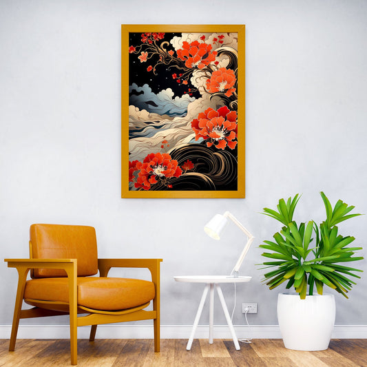 Blossoms Over Waves Asian Style Poster | Wall Art for Home & Office | High-Quality Print
