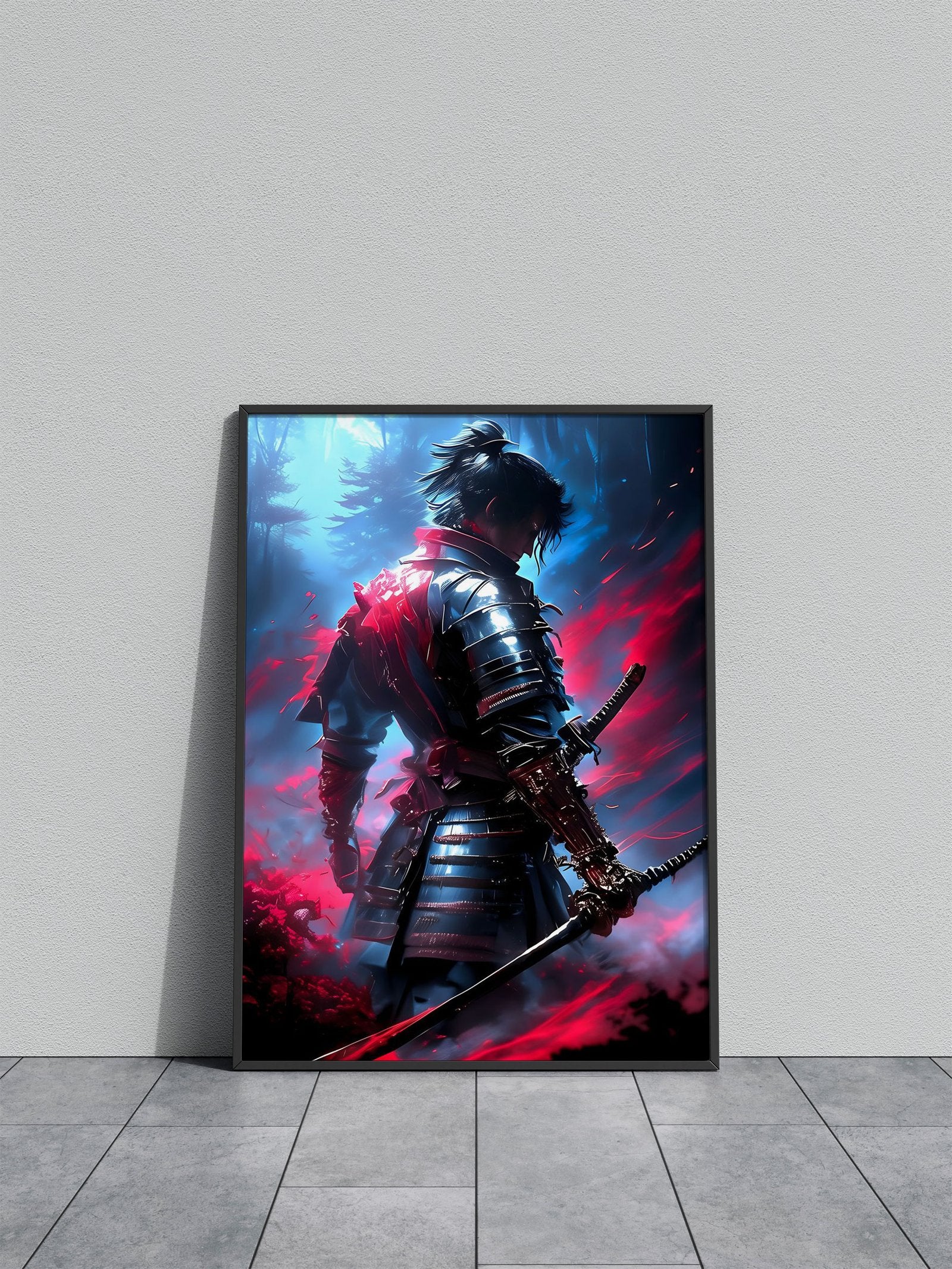 Blue Dark Samurai Asian Style Poster | Wall Art for Home & Office | High-Quality Print - High-quality vinyl skin wr