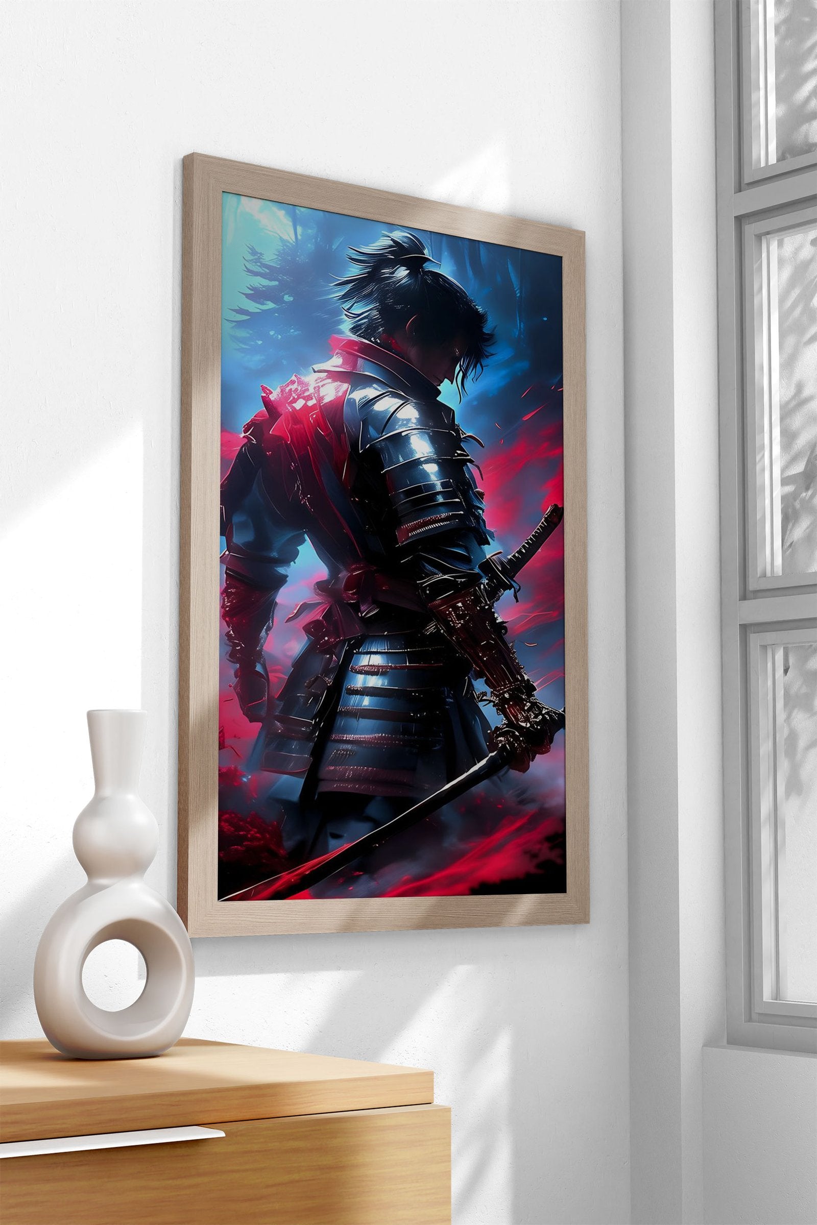 Blue Dark Samurai Asian Style Poster | Wall Art for Home & Office | High-Quality Print - High-quality vinyl skin wr