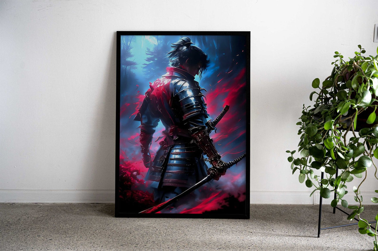 Blue Dark Samurai Asian Style Poster | Wall Art for Home & Office | High-Quality Print - High-quality vinyl skin wr