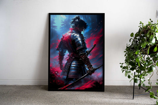 Blue Dark Samurai Asian Style Poster | Wall Art for Home & Office | High-Quality Print