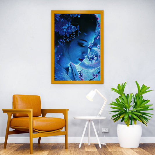 Blue Geisha with Flowers Asian Style Poster | Wall Art for Home & Office | High-Quality Print