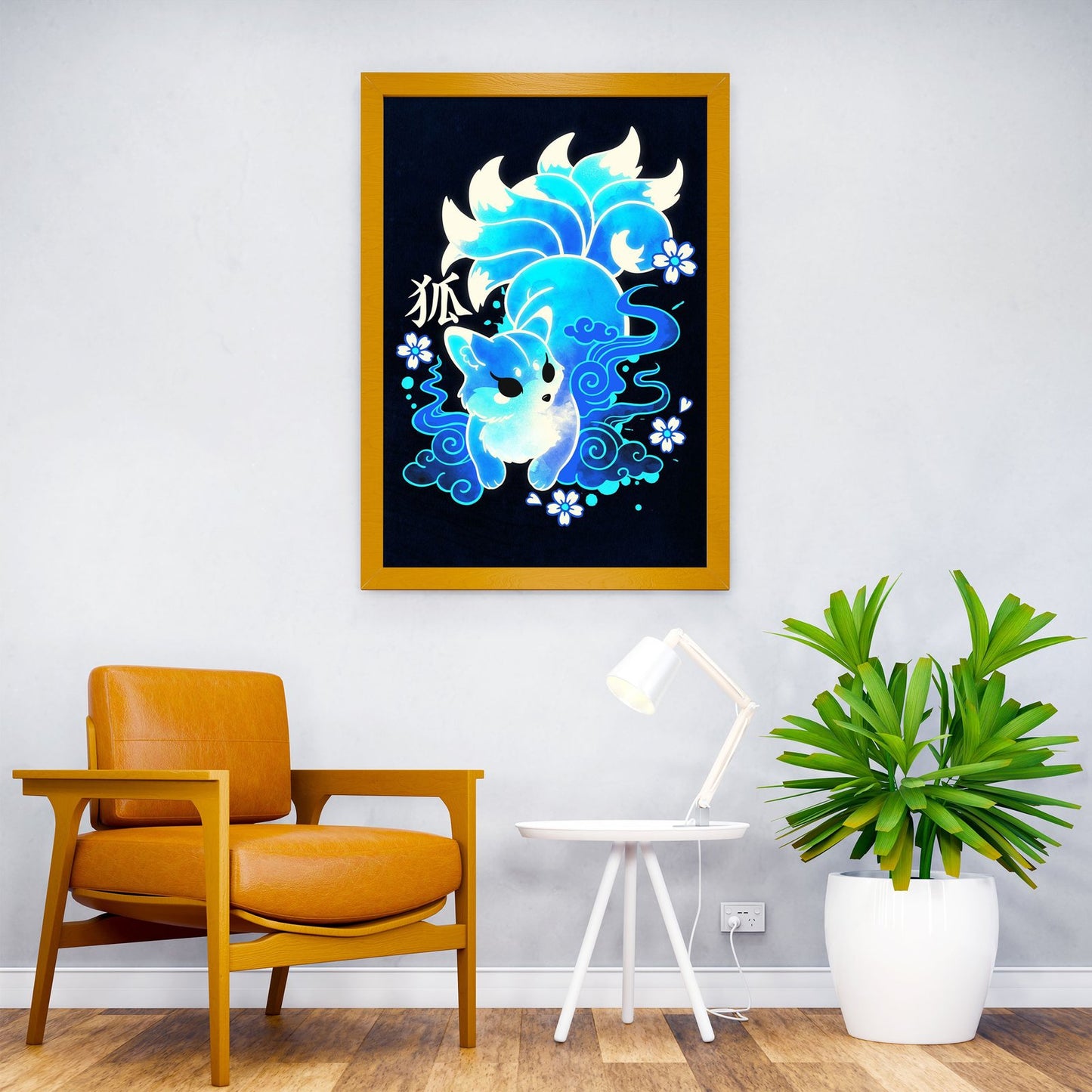 Blue Kitsune with Nine Tails Asian Style Poster | Wall Art for Home & Office | High-Quality Print