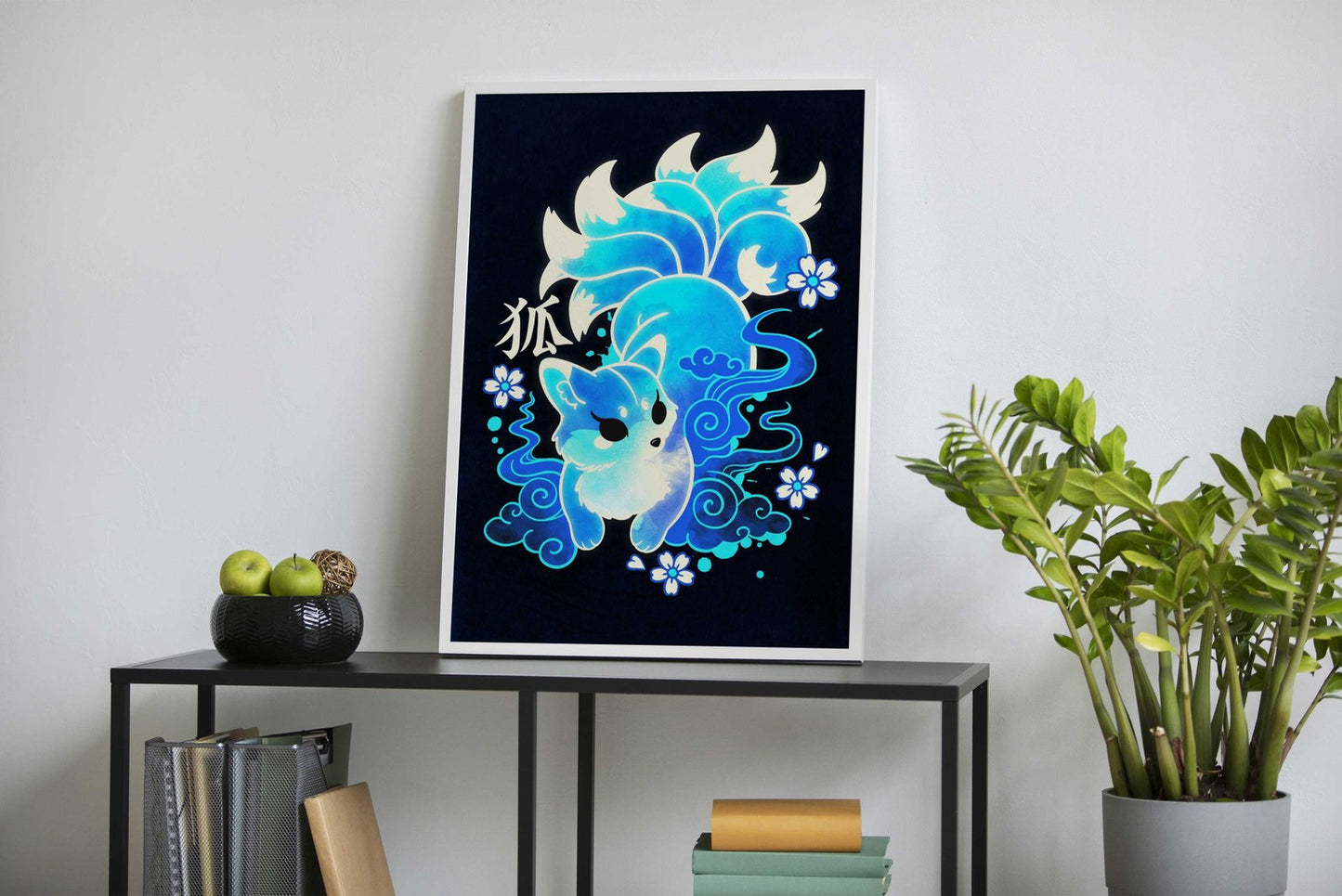 Blue Kitsune with Nine Tails Asian Style Poster | Wall Art for Home & Office | High-Quality Print