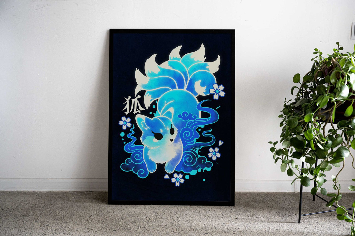 Blue Kitsune with Nine Tails Asian Style Poster | Wall Art for Home & Office | High-Quality Print