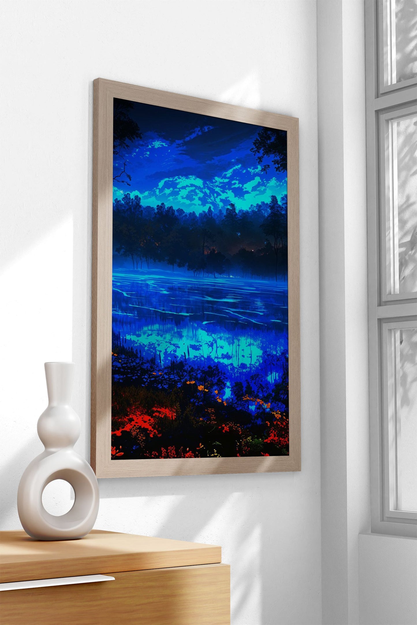 Blue Night Forest Asian Style Poster | Wall Art for Home & Office | High-Quality Print