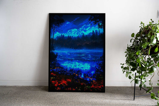 Blue Night Forest Asian Style Poster | Wall Art for Home & Office | High-Quality Print