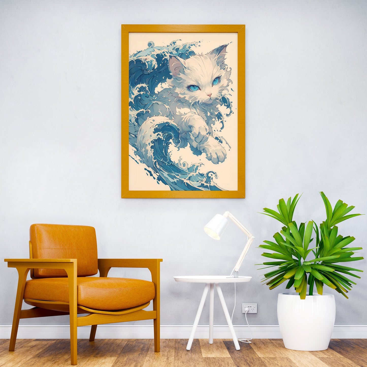 Blue Wave Kitten Asian Style Poster | Wall Art for Home & Office | High-Quality Print