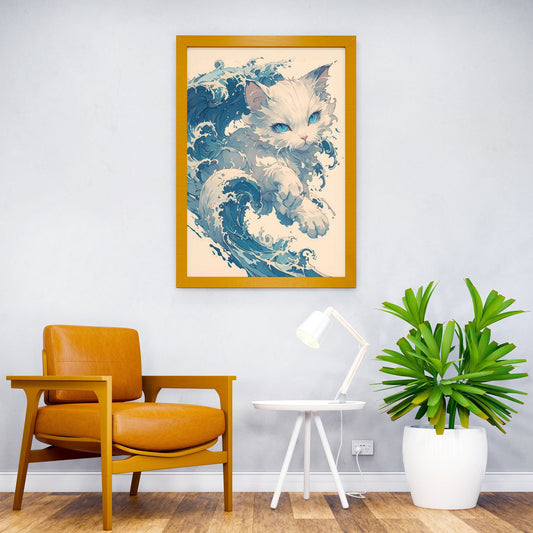 Blue Wave Kitten Asian Style Poster | Wall Art for Home & Office | High-Quality Print