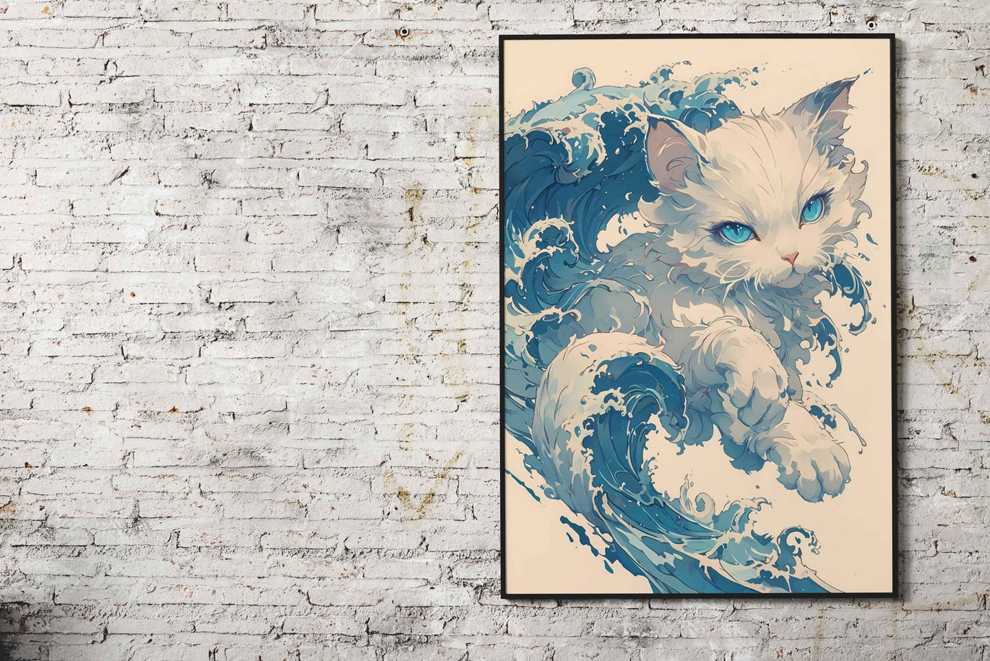 Blue Wave Kitten Asian Style Poster | Wall Art for Home & Office | High-Quality Print