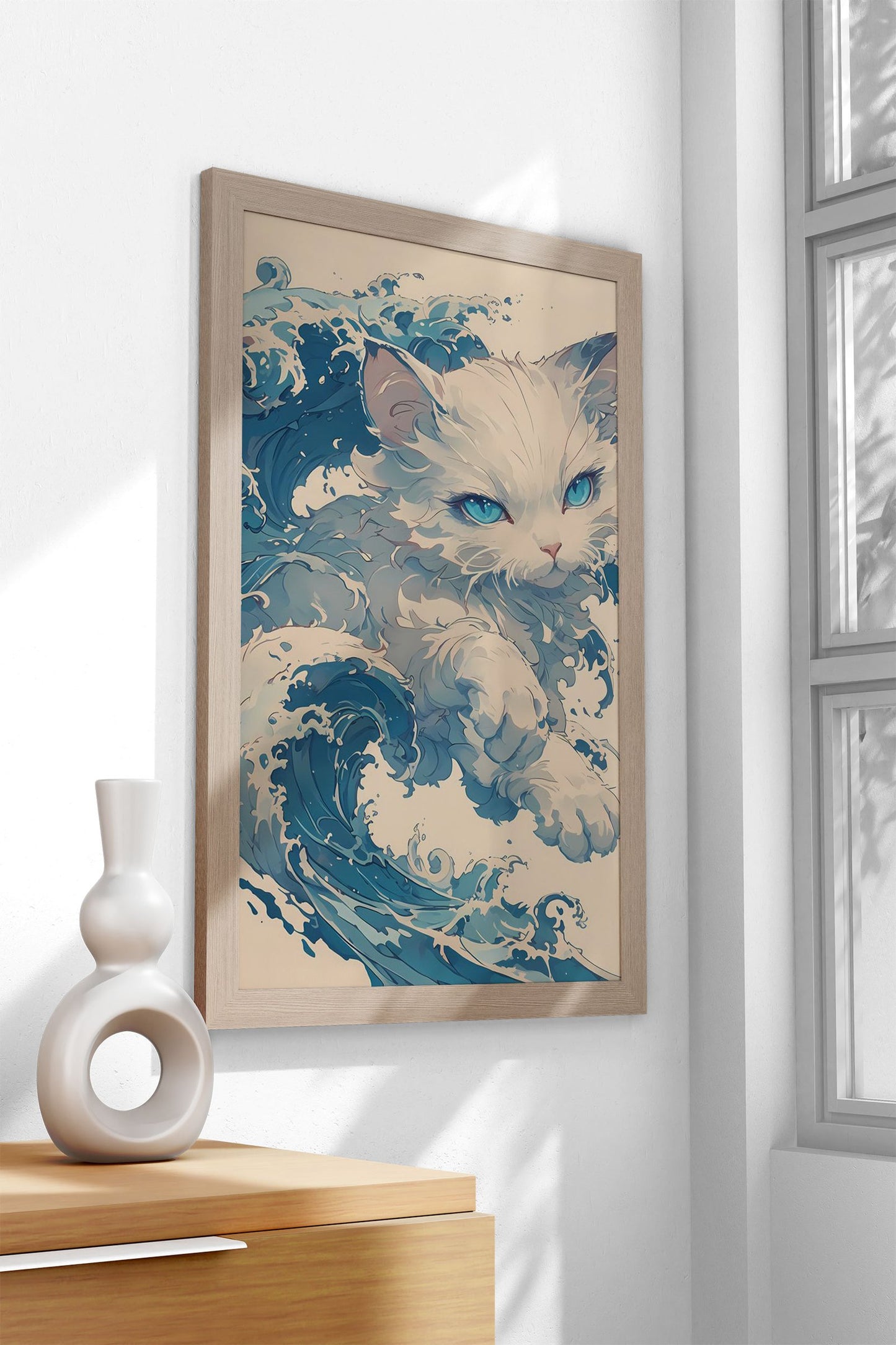 Blue Wave Kitten Asian Style Poster | Wall Art for Home & Office | High-Quality Print