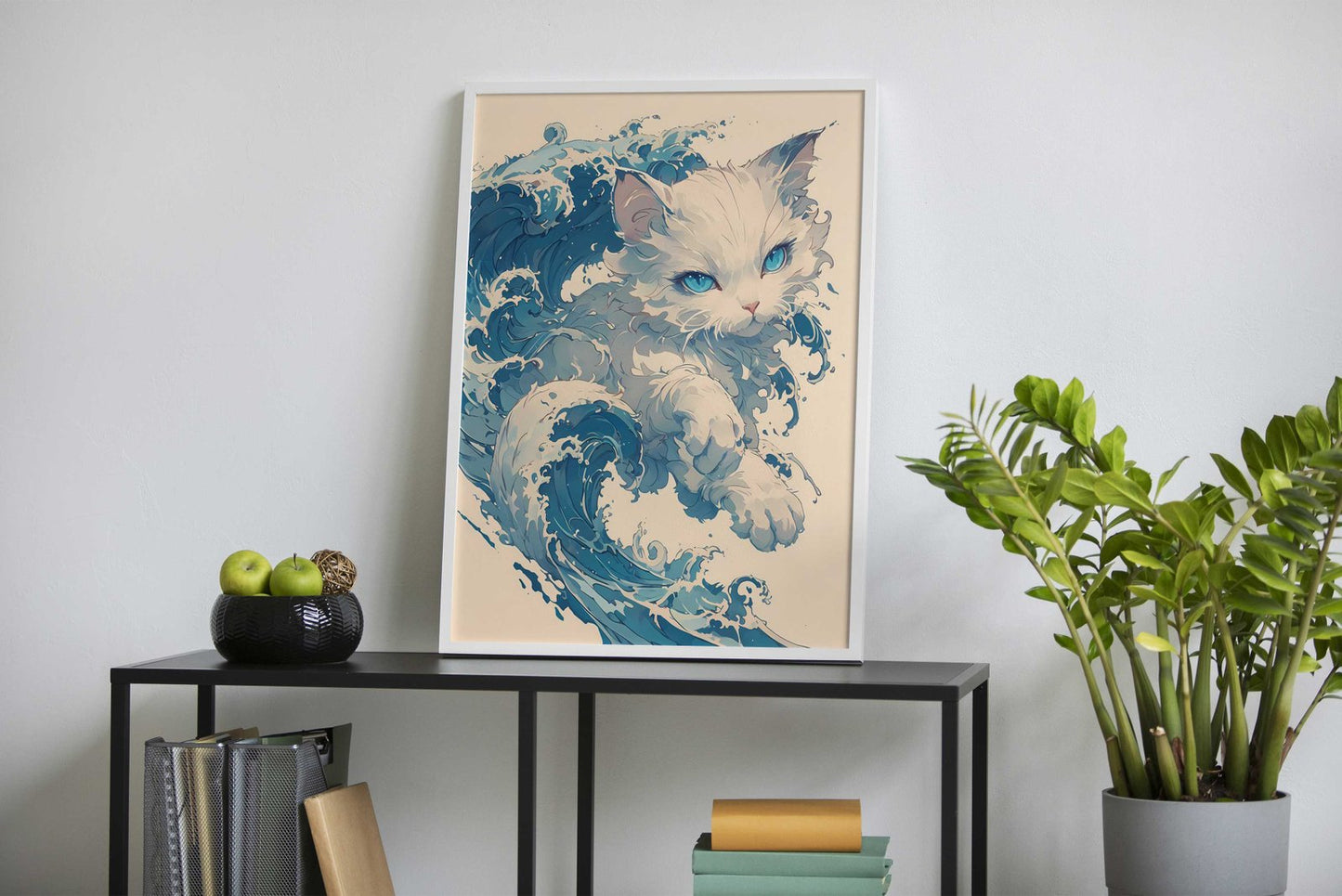 Blue Wave Kitten Asian Style Poster | Wall Art for Home & Office | High-Quality Print