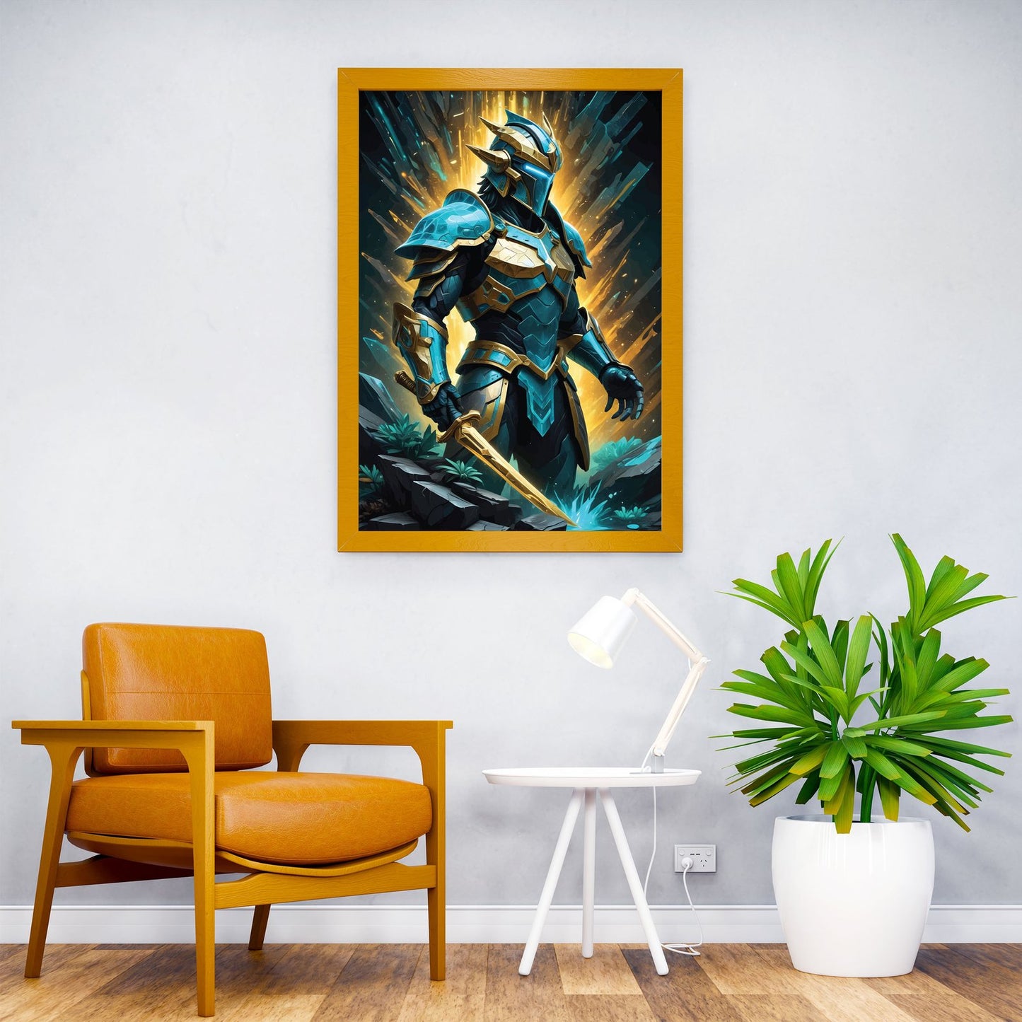 Blue and Gold Knight Asian Style Poster | Wall Art for Home & Office | High-Quality Print