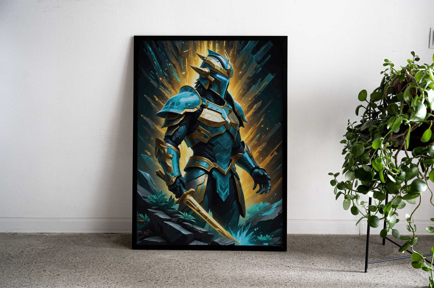 Blue and Gold Knight Asian Style Poster | Wall Art for Home & Office | High-Quality Print