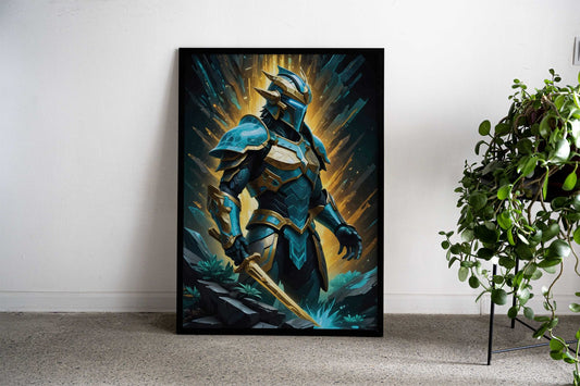 Blue and Gold Knight Asian Style Poster | Wall Art for Home & Office | High-Quality Print