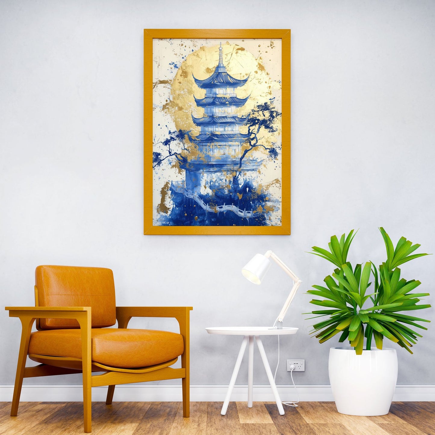 Blue and Gold Pagoda Asian Style Poster | Wall Art for Home & Office | High-Quality Print
