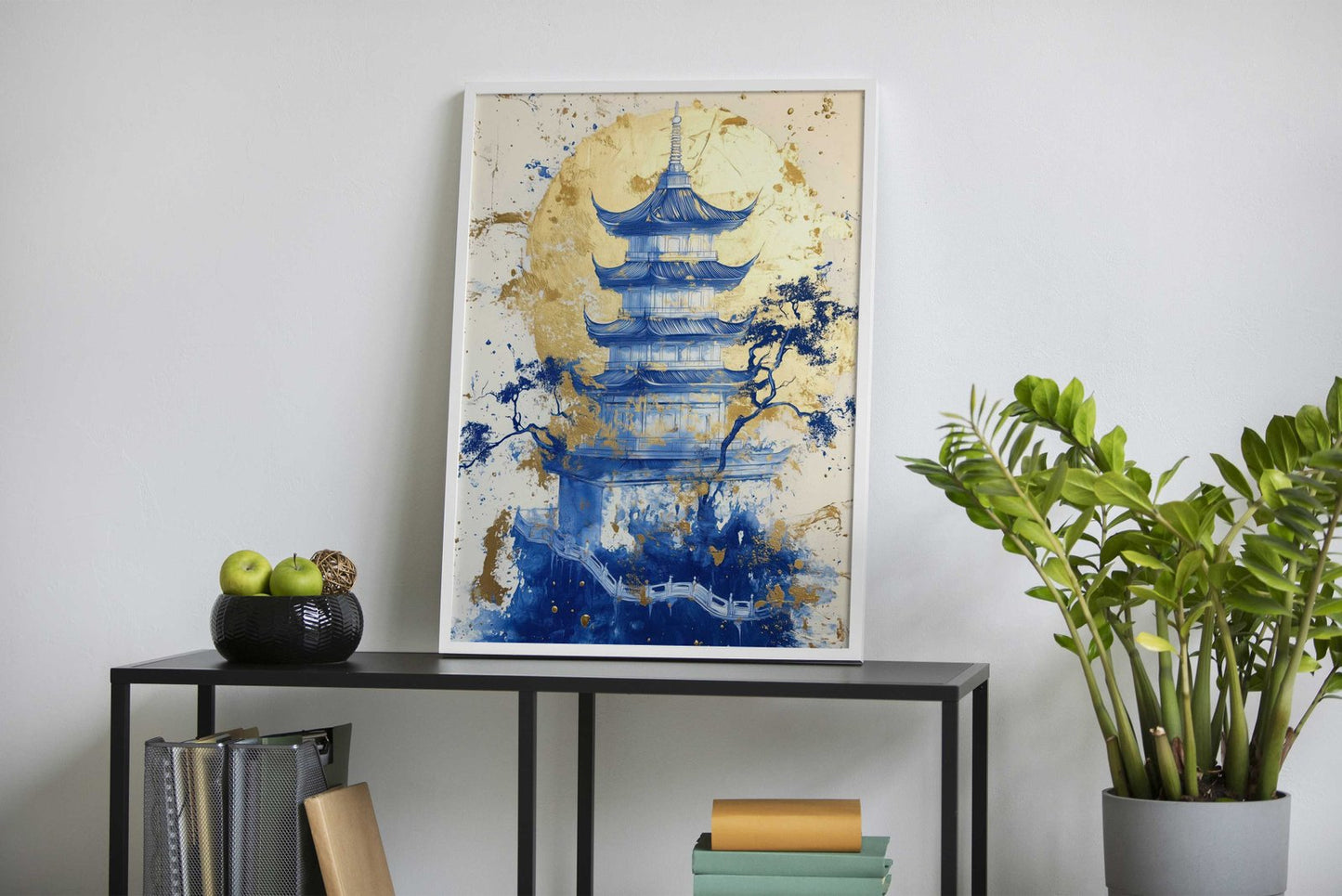Blue and Gold Pagoda Asian Style Poster | Wall Art for Home & Office | High-Quality Print