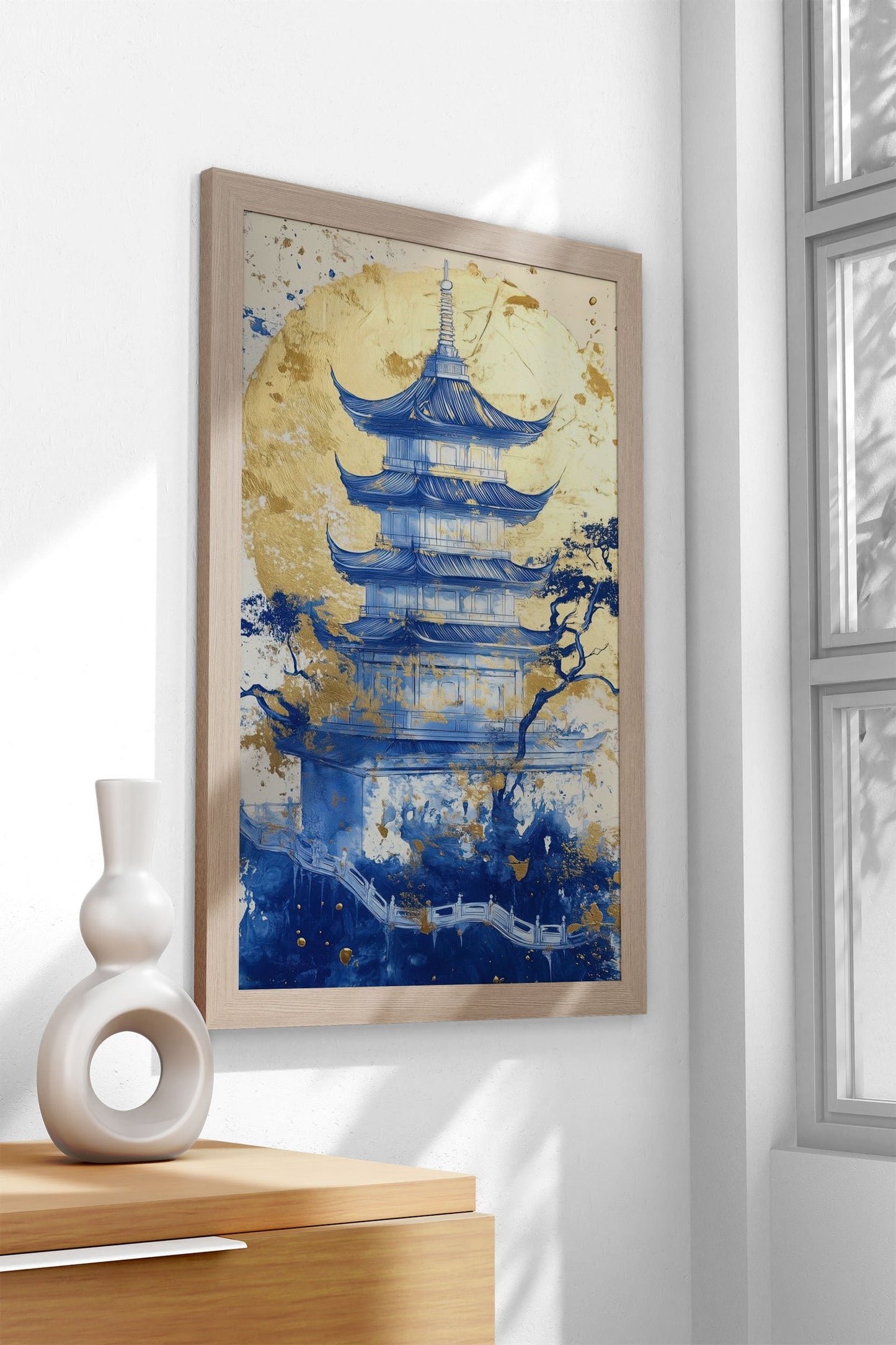 Blue and Gold Pagoda Asian Style Poster | Wall Art for Home & Office | High-Quality Print