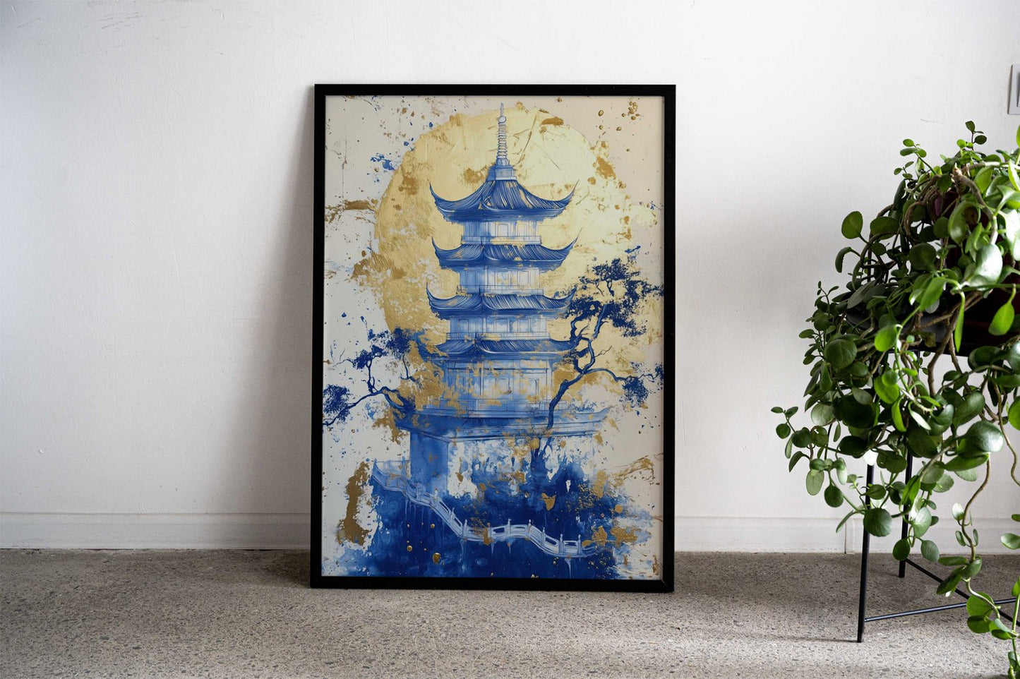 Blue and Gold Pagoda Asian Style Poster | Wall Art for Home & Office | High-Quality Print
