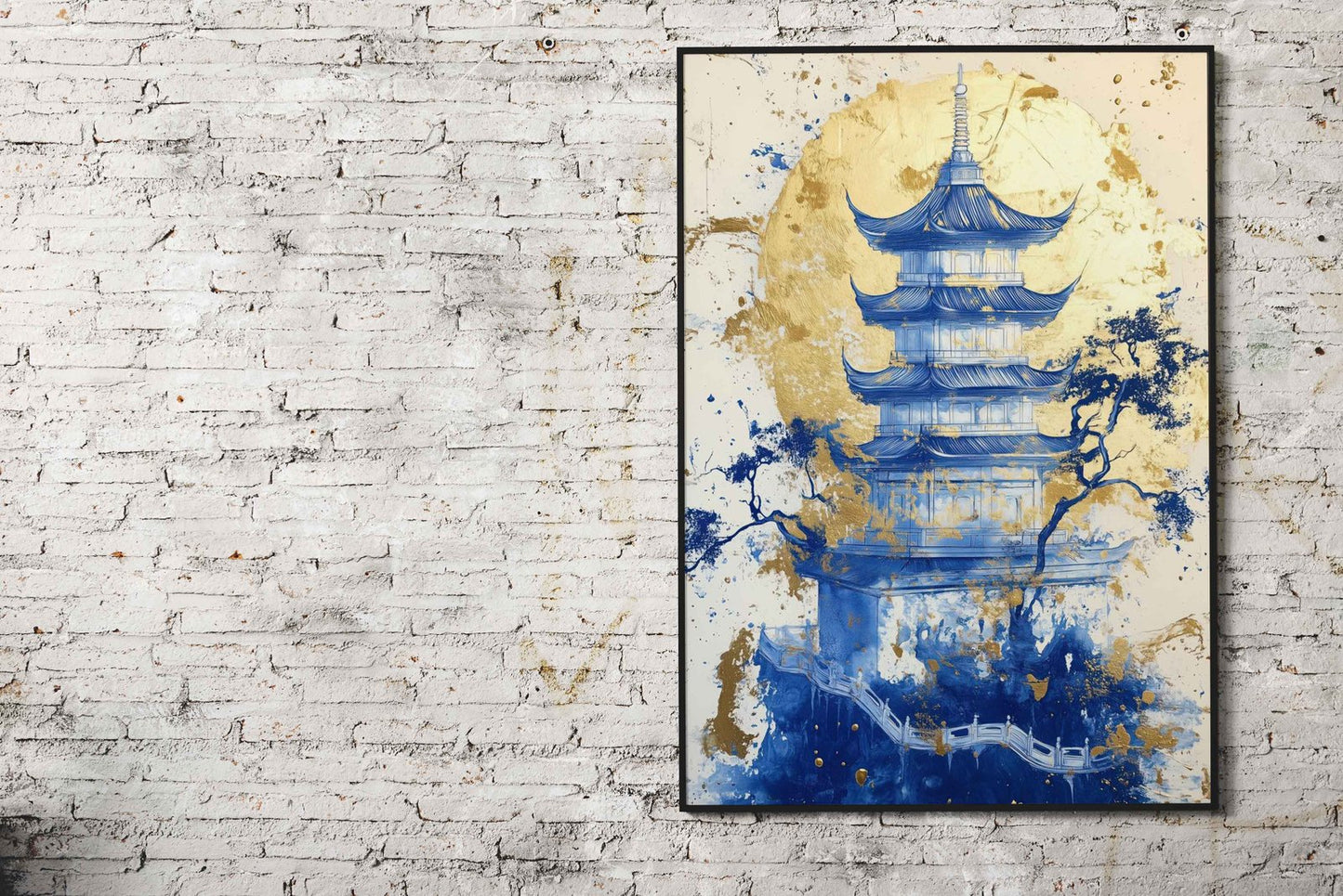 Blue and Gold Pagoda Asian Style Poster | Wall Art for Home & Office | High-Quality Print
