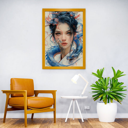 Blue geisha dragon Asian Style Poster | Wall Art for Home & Office | High-Quality Print