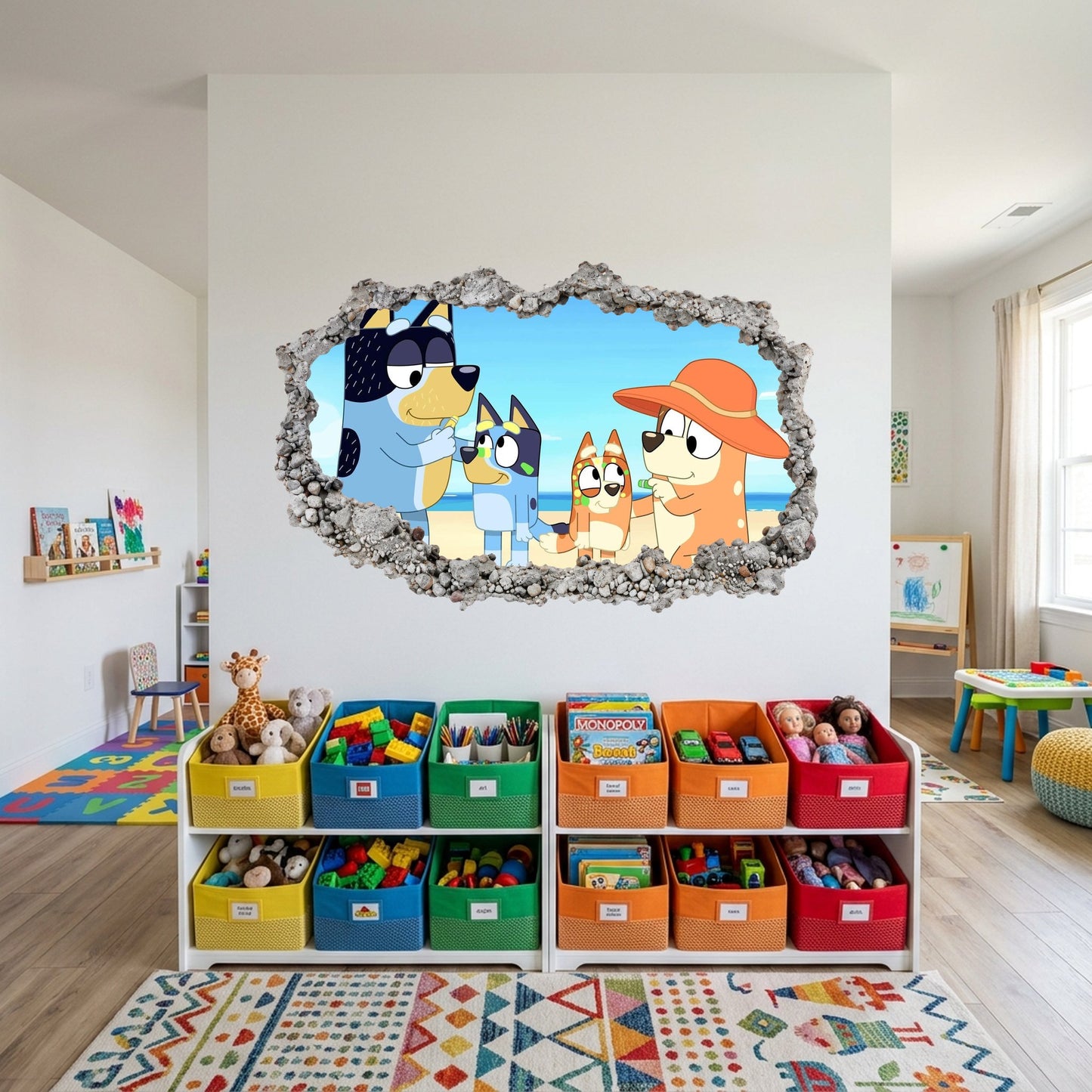 Bluey Bingo Bandit Chilli 3D Smashed Wall Decal Vinyl Mural 195