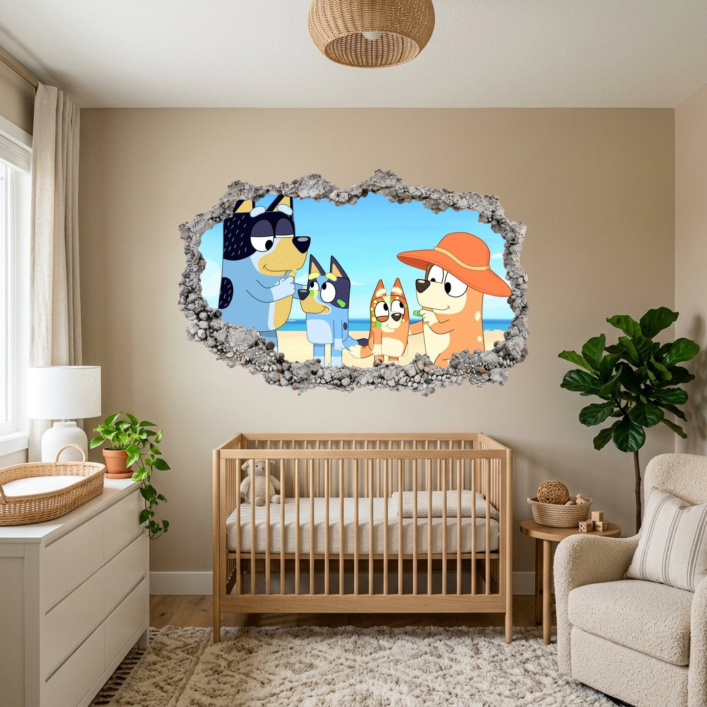 Bluey Bingo Bandit Chilli 3D Smashed Wall Decal Vinyl Mural 195