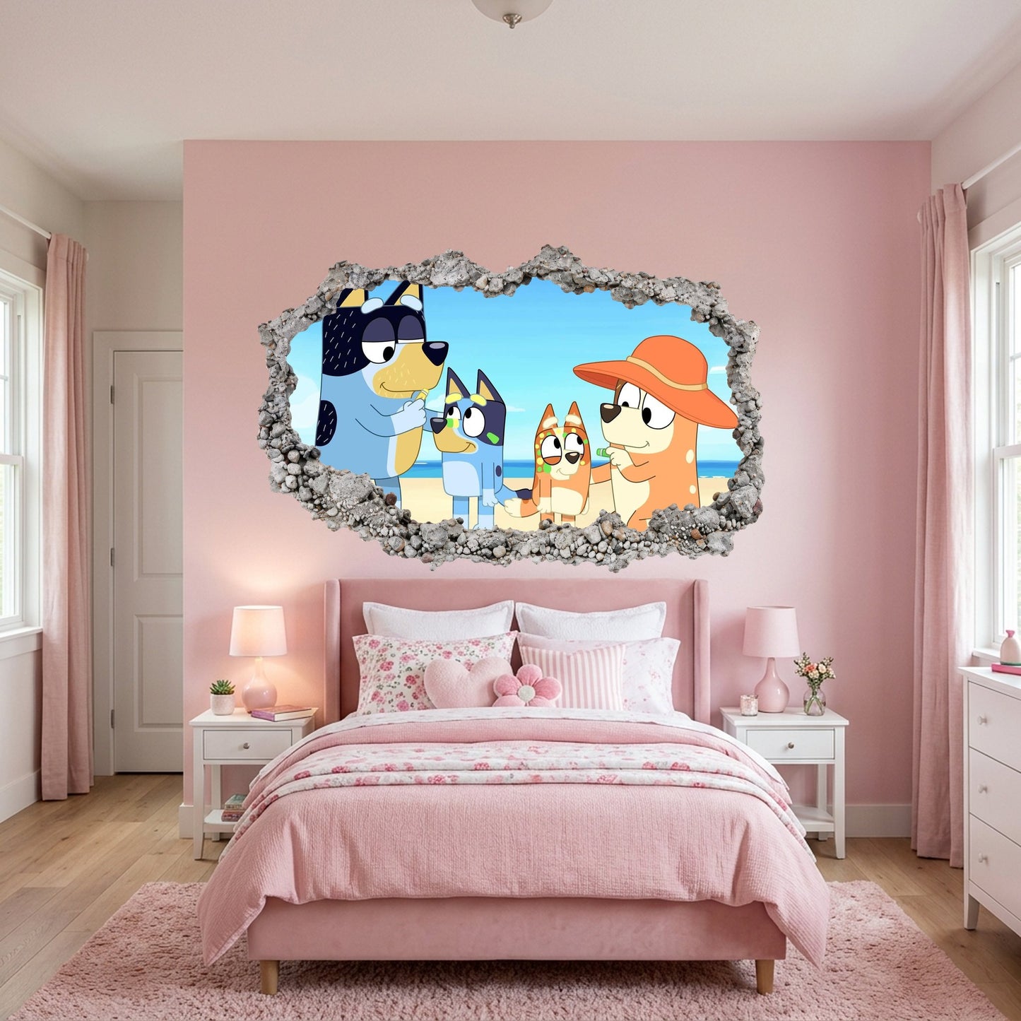 Bluey Bingo Bandit Chilli 3D Smashed Wall Decal Vinyl Mural 195