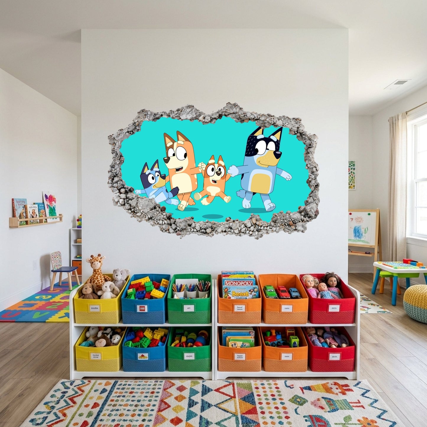 Bluey Bingo Bandit Chilli 3D Smashed Wall Decal Vinyl Mural 199