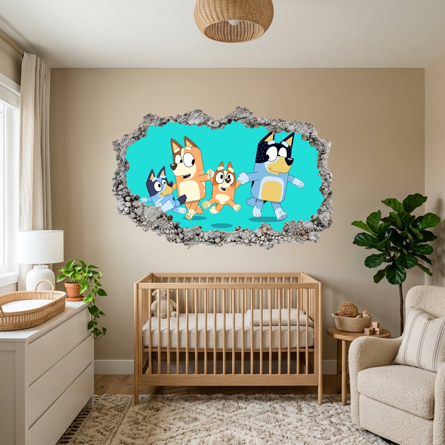 Bluey Bingo Bandit Chilli 3D Smashed Wall Decal Vinyl Mural 199