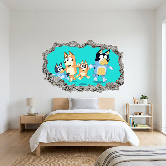 Bluey Bingo Bandit Chilli 3D Smashed Wall Decal Vinyl Mural 199