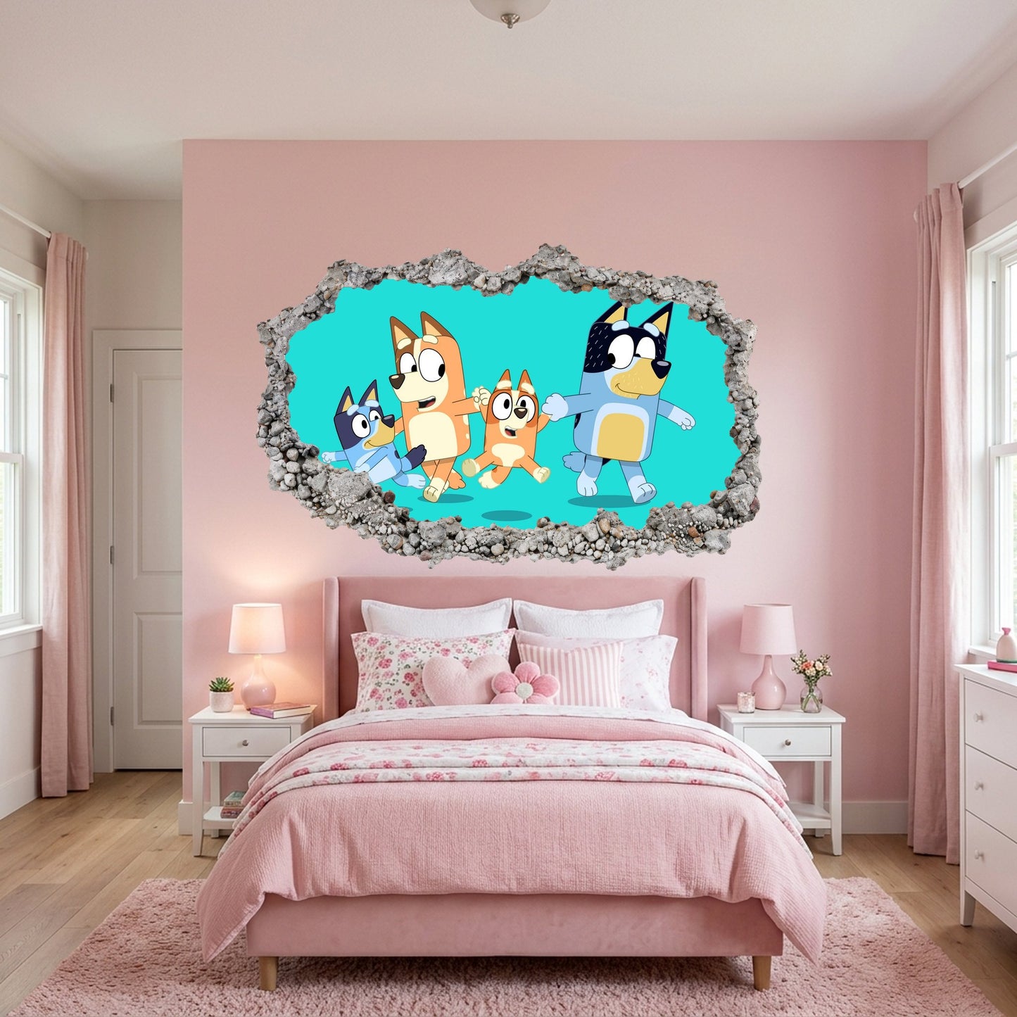 Bluey Bingo Bandit Chilli 3D Smashed Wall Decal Vinyl Mural 199