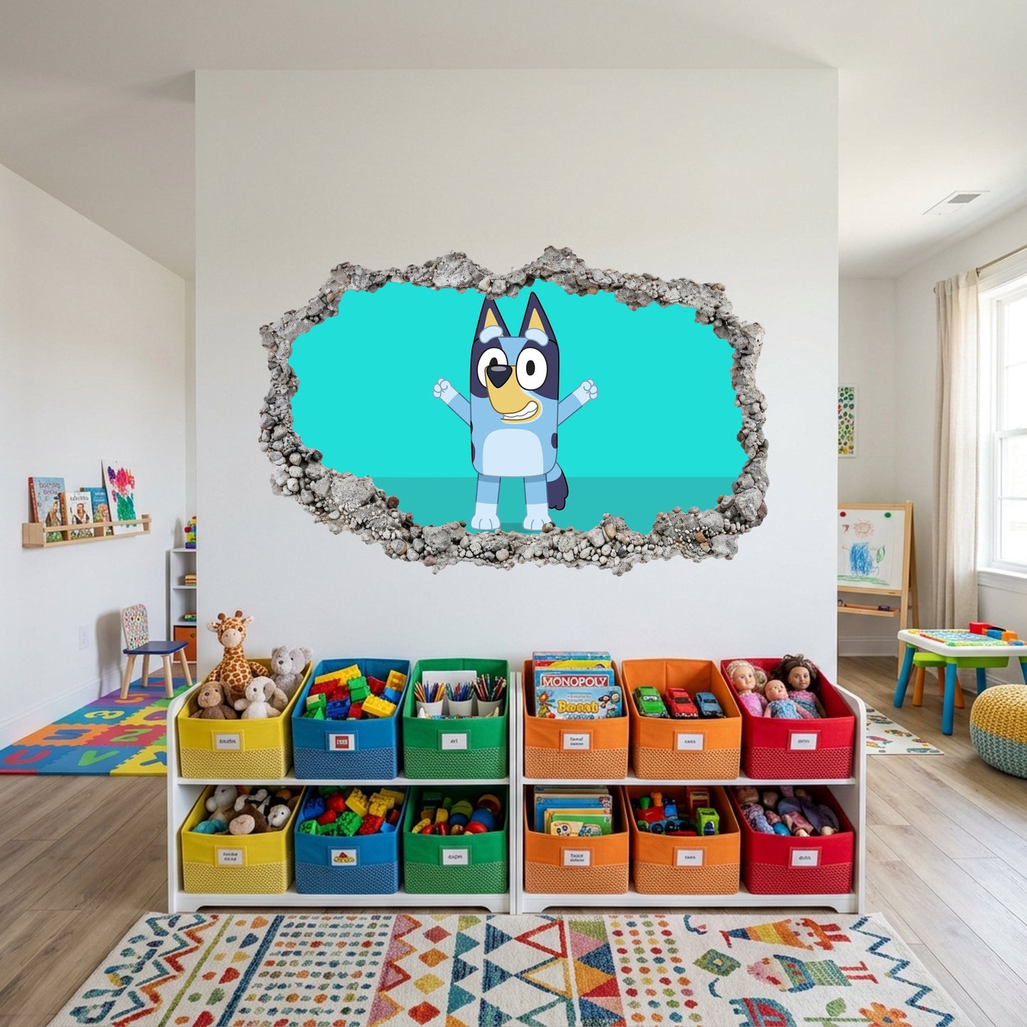 Bluey Bingo Bandit Chilli 3D Wall Hole Decal Smashed Brick Decal 212