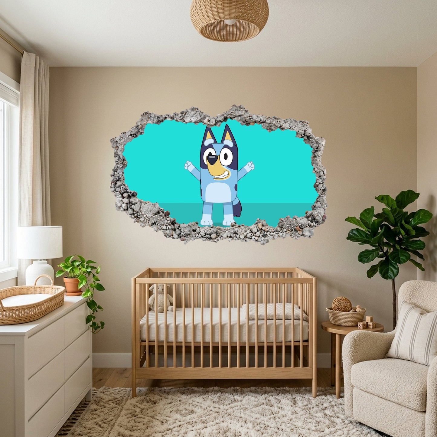 Bluey Bingo Bandit Chilli 3D Wall Hole Decal Smashed Brick Decal 212