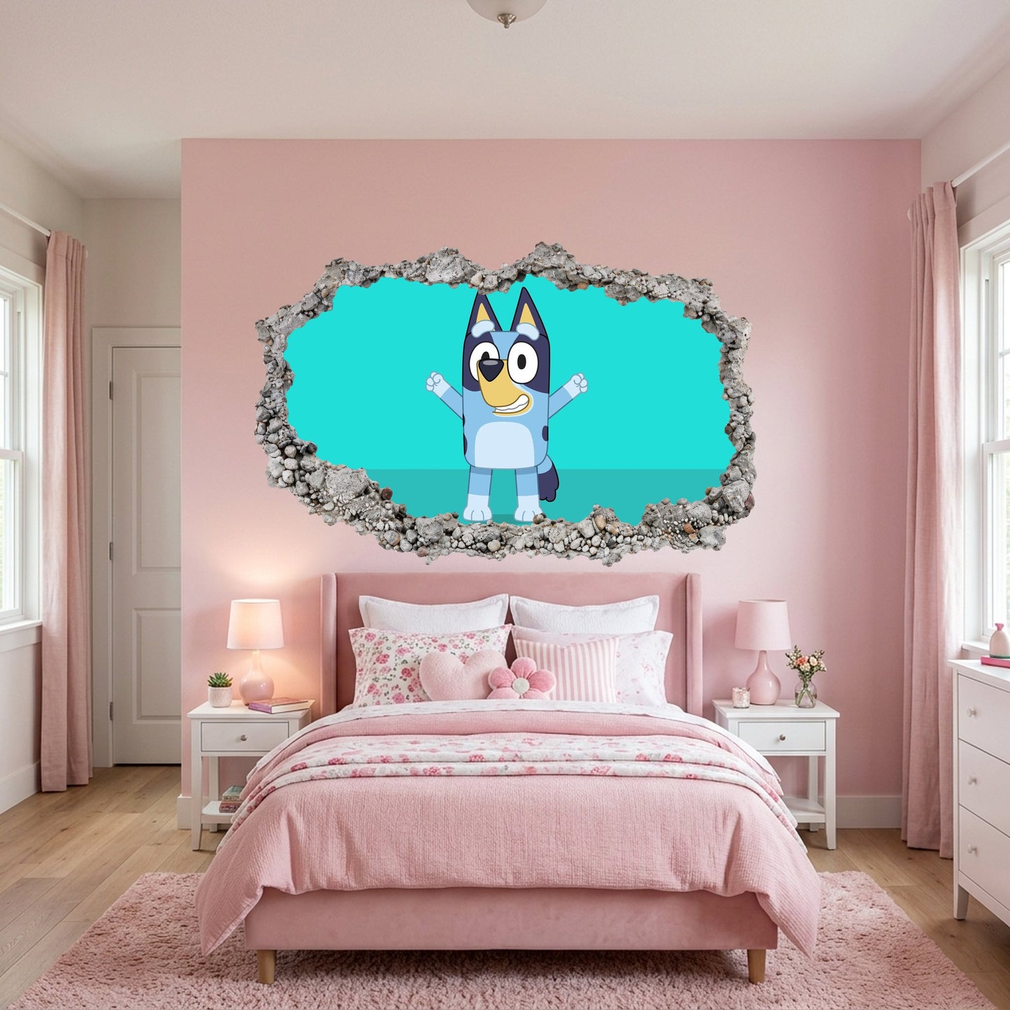 Bluey Bingo Bandit Chilli 3D Wall Hole Decal Smashed Brick Decal 212