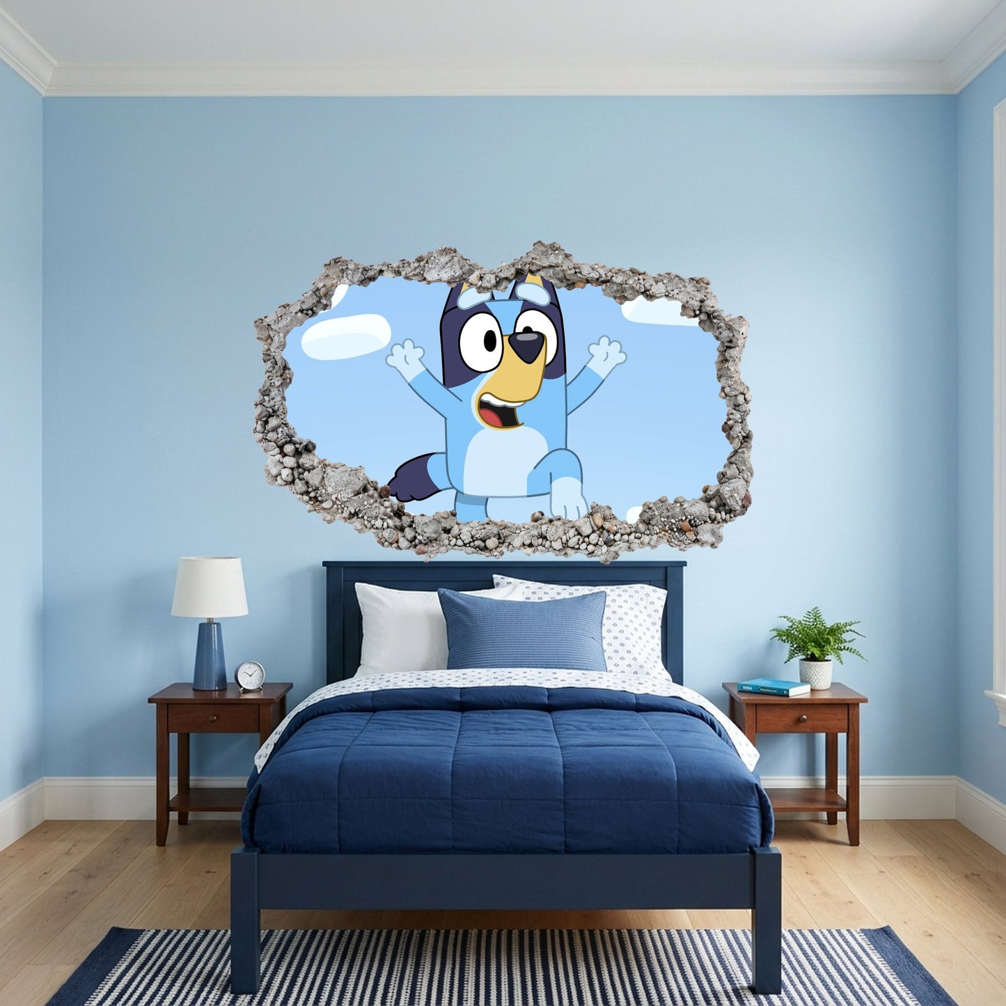 Bluey Cartoon Dog 3D Smashed Wall Decal 3D Effect Sticker 209