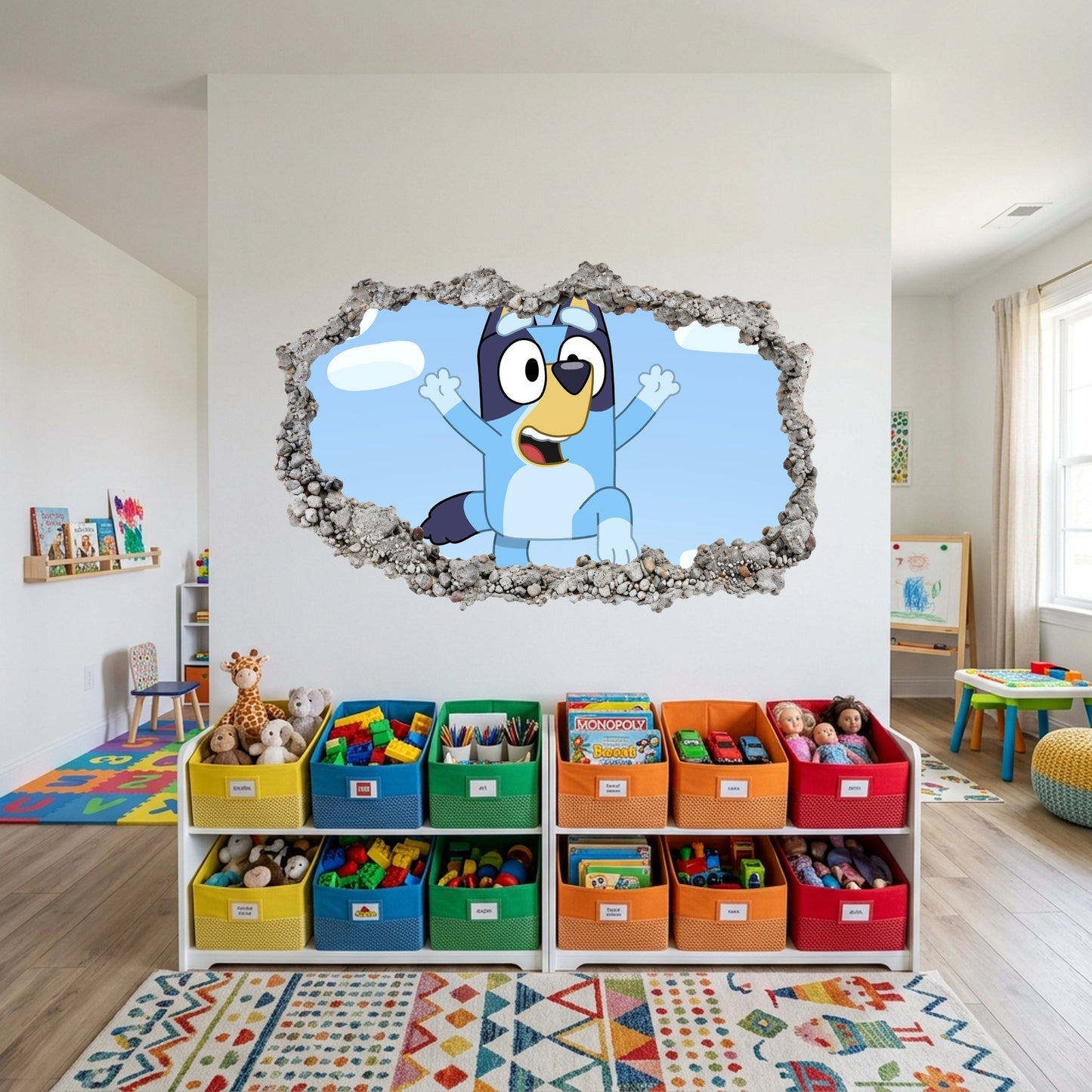 Bluey Cartoon Dog 3D Smashed Wall Decal 3D Effect Sticker 209