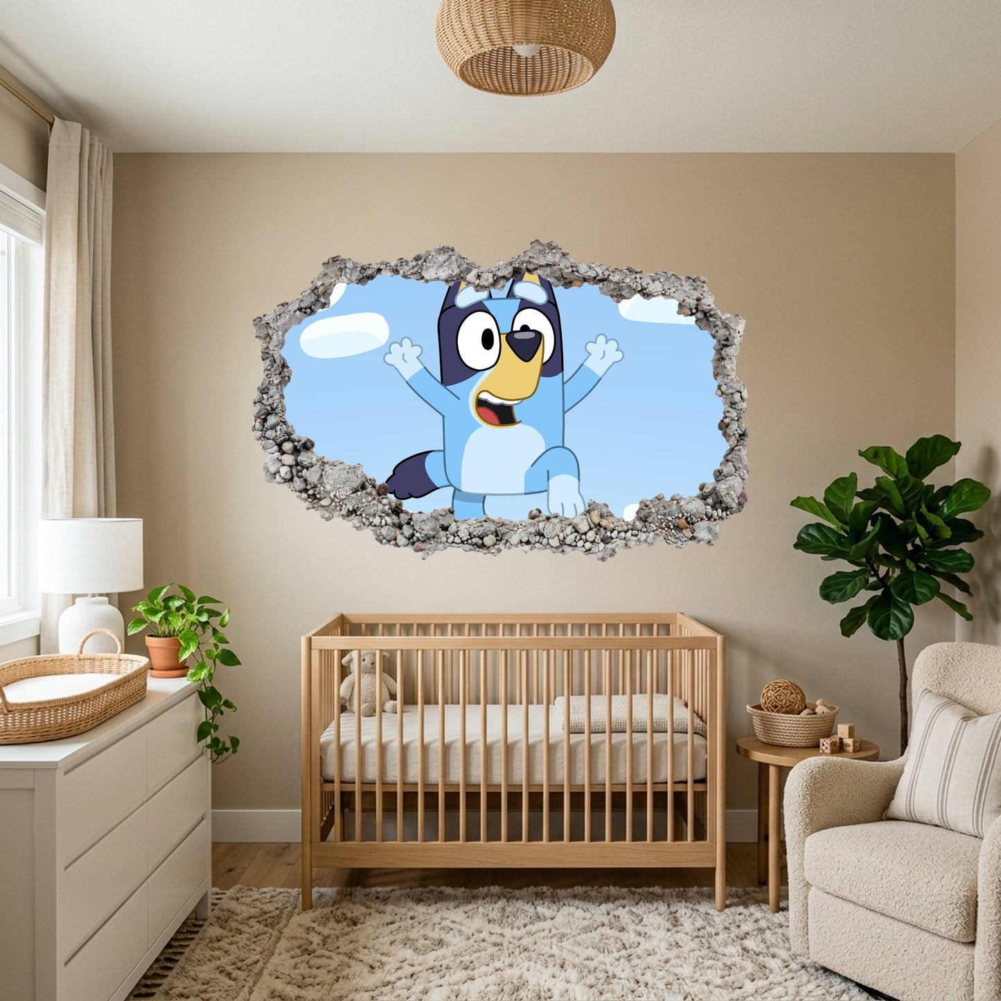 Bluey Cartoon Dog 3D Smashed Wall Decal 3D Effect Sticker 209